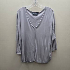 Ozai N Ku V-Neck Long Sleeve Top Pullover Minimalist style Comfy chic Taupe Med